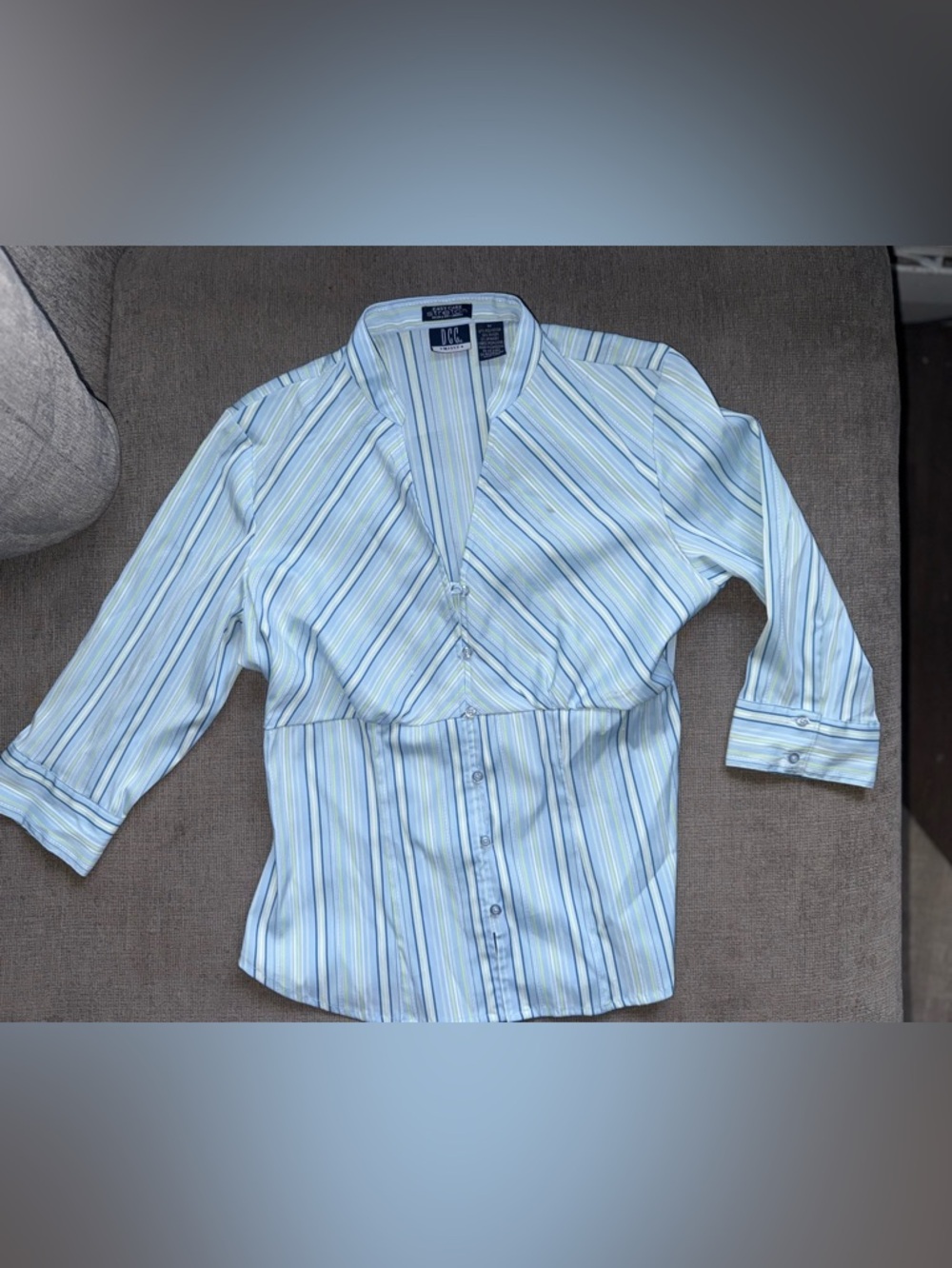 DC Light Blue, White & Pale Green Striped Women's Blouse